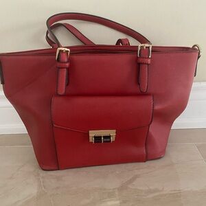 Chic Red Tote with Gold Accents